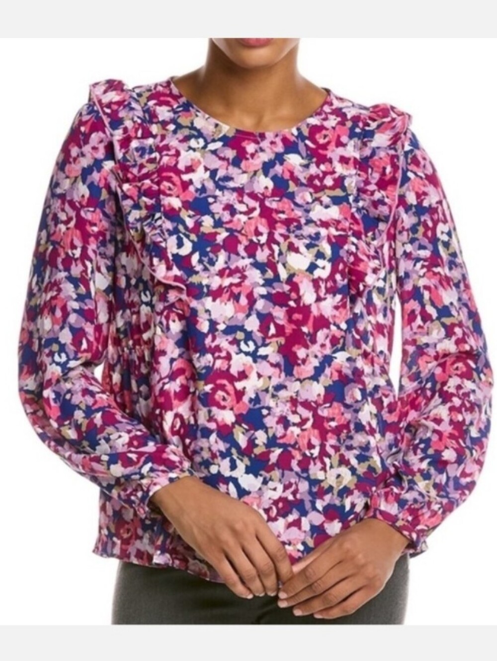 Nanette Lepore Pink Purple Floral Ruffle Blouse